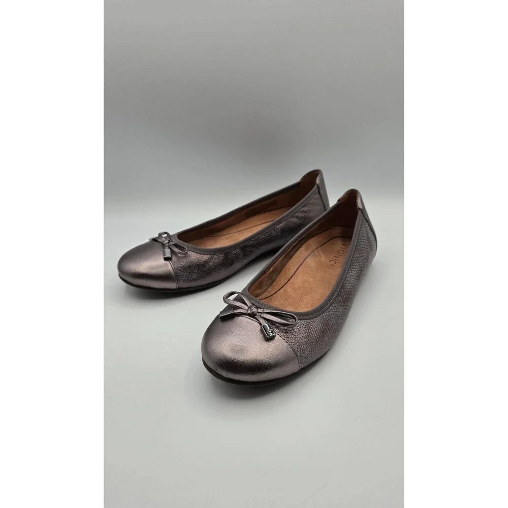 Vionic Minna Women Ballet Flats Size 8 Pewter Metallic Snake Leather Comfort